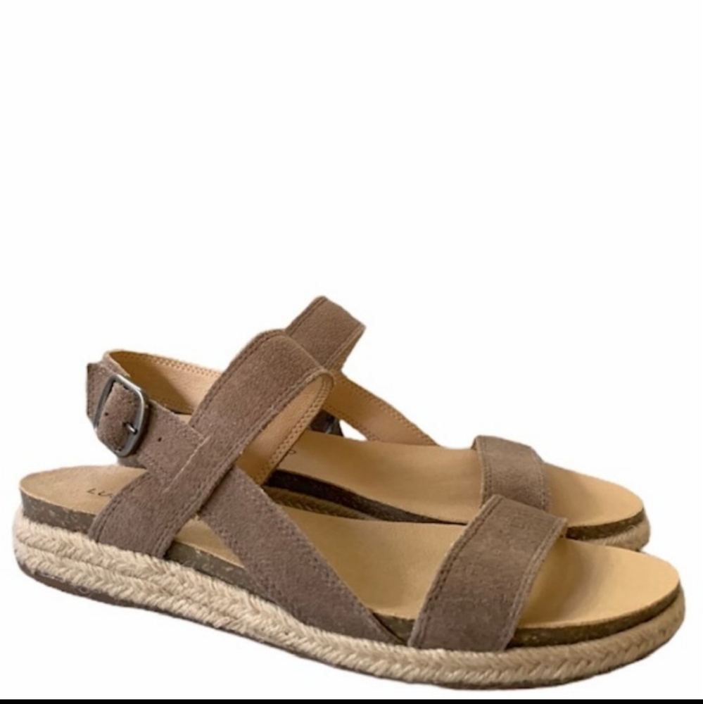 Lucky Brand Gadine Espadrille Suede Sandal Womens Size 9 Stonerock